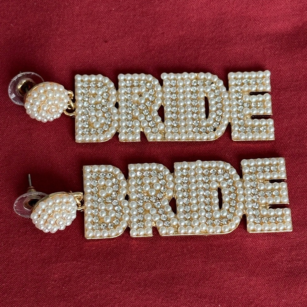 Like new Pearly and sparkly “BRIDE” stud dangle earrings